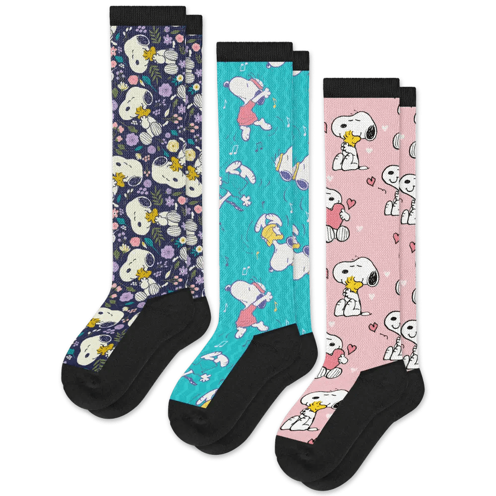 Live Laugh Snoopy EasyStretch™ Diabetic Socks Bundle 3-Pack