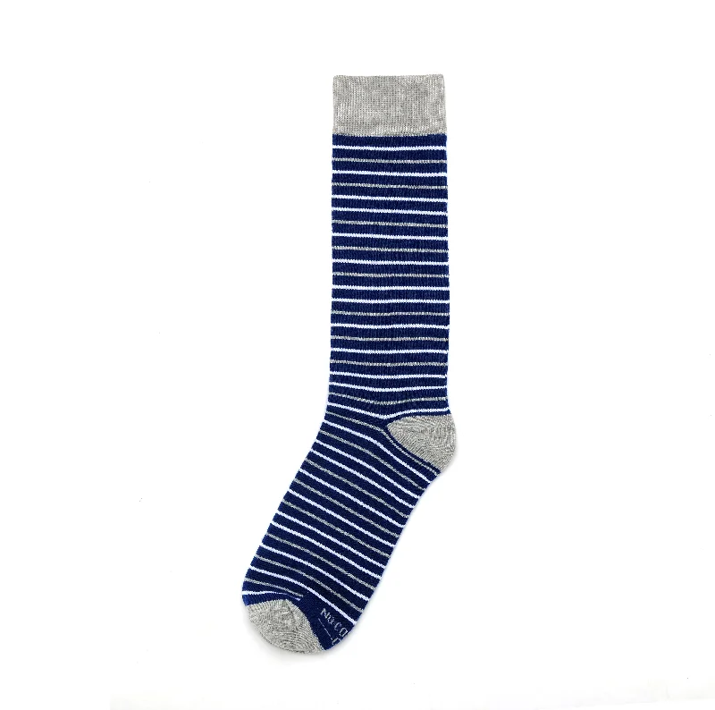 Navy, White, and Grey Striped Socks