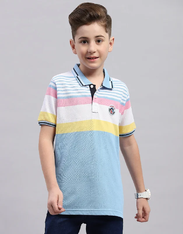 Boys Blue Stripe Polo Collar Half Sleeve T-Shirt