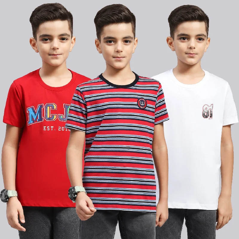 Boys Multi Color Printed Round Neck Half Sleeve T-Shirt (Pack of 3)