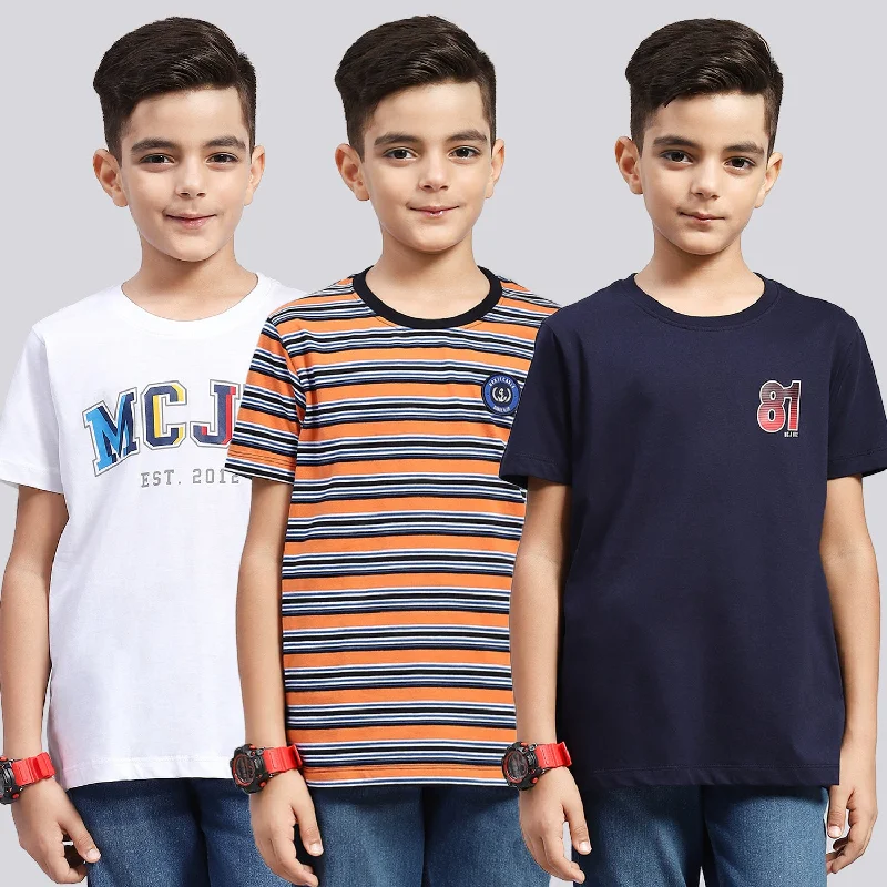 Boys Multi Color Printed Round Neck Half Sleeve T-Shirt (Pack of 3)