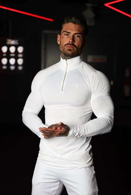 Father Sons Long Sleeve White / Silver Half Zip Gym Top - FSH888