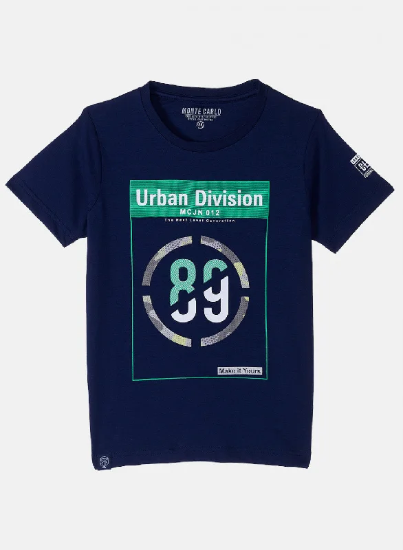 Boys Navy Blue Printed T-Shirt