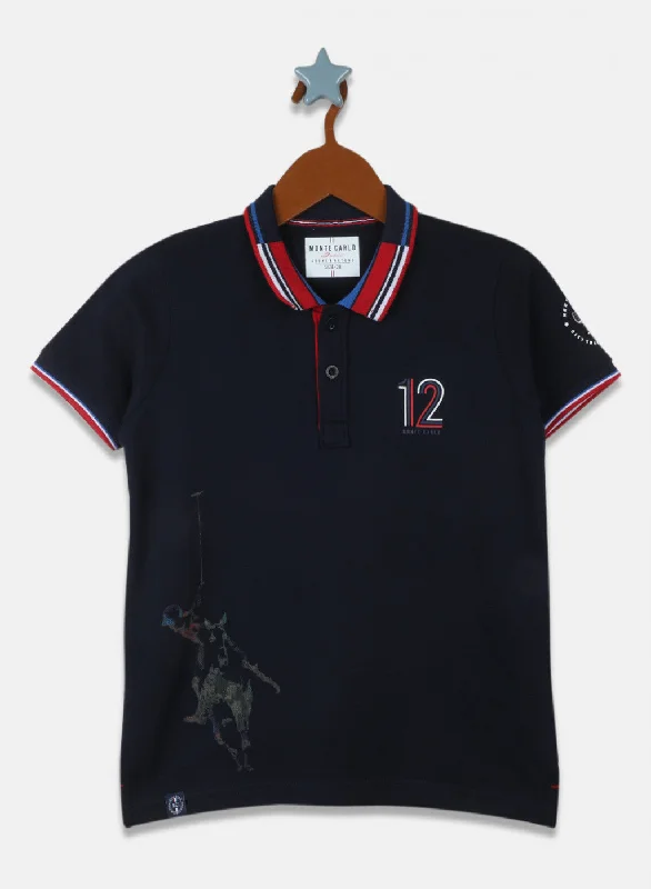 Boys Navy Blue Printed T-Shirt