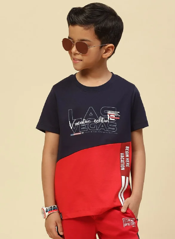 Boys Navy Blue Printed T-Shirt