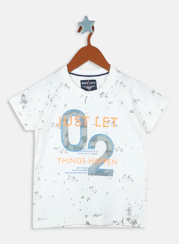 Boys Off White Printed T-Shirt