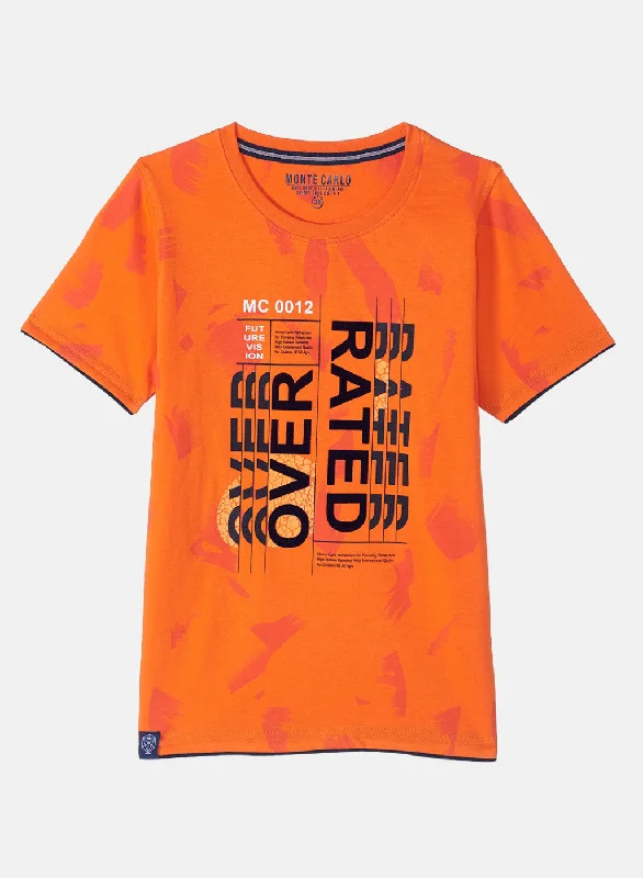 Boys Orange Printed T-Shirt