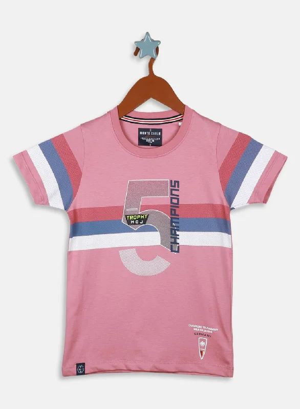 Boys Pink Printed T-Shirt