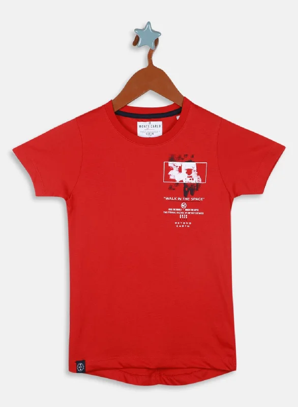 Boys Red Printed T-Shirt