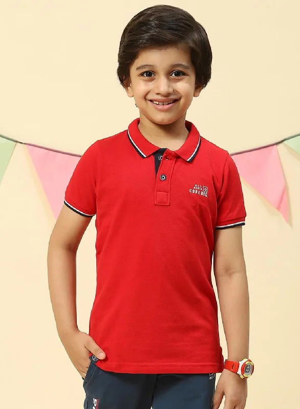 Boys Red Printed T-Shirt