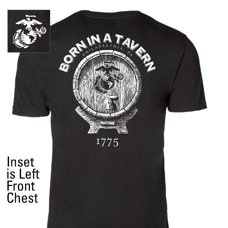 Born In A Tavern Back With Left Chest T-shirt