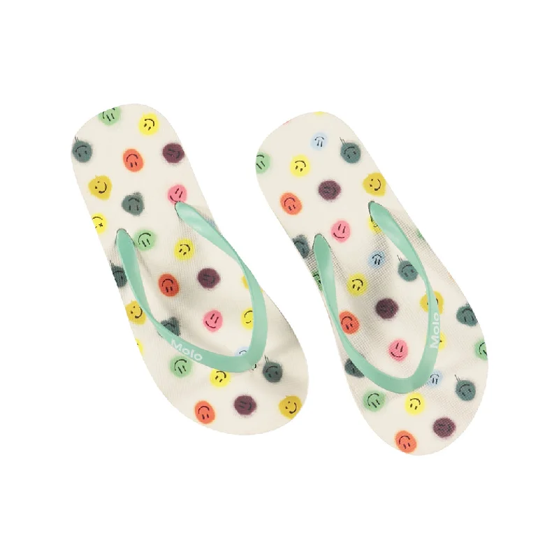 White Happy Dots Flip Flops