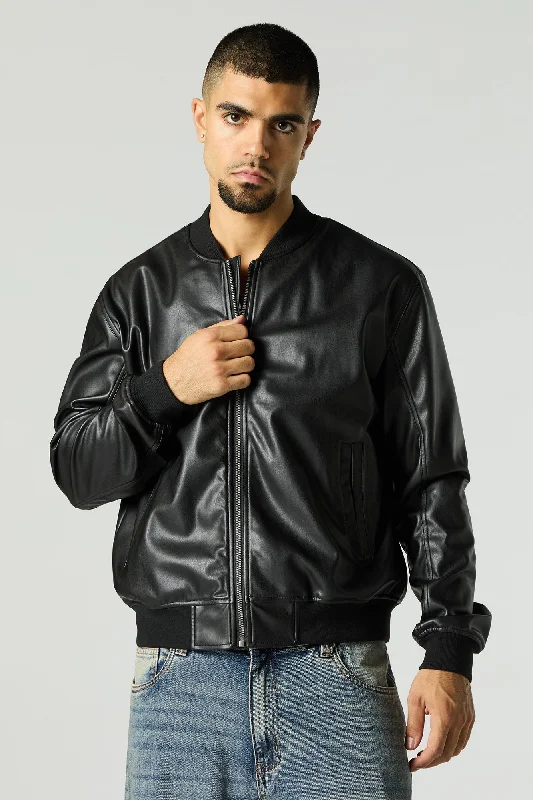 Faux Leather Bomber Jacket