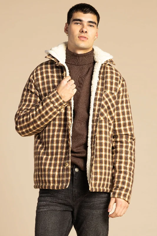 Plaid Sherpa Lined Hooded Shacket