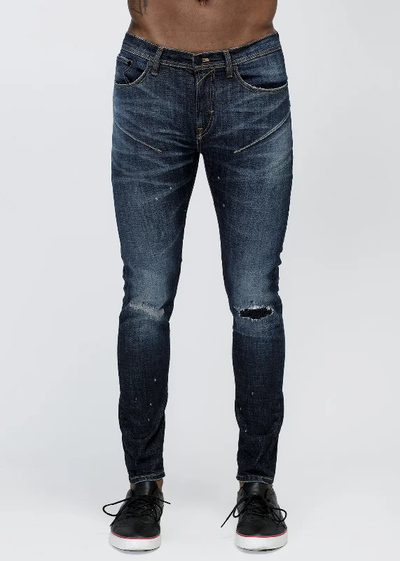 Konus Men's Repair Work Skinny Jeans in Indigo