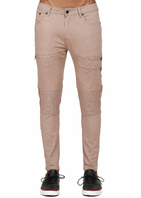 Konus Men's Skinny Jeans in Biker Style in Dark Beige